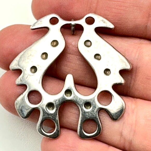 Vintage Modernist Necklace Sterling Silver Finland Double Birds Pendant